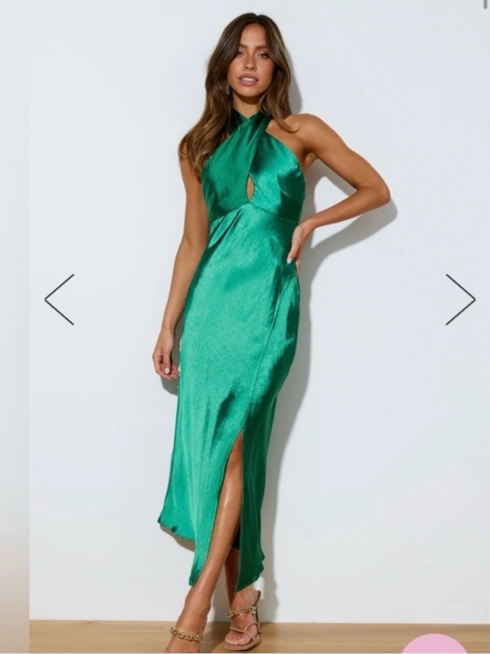 Hello Molly Emerald Night in the City Midi Satin Dress
